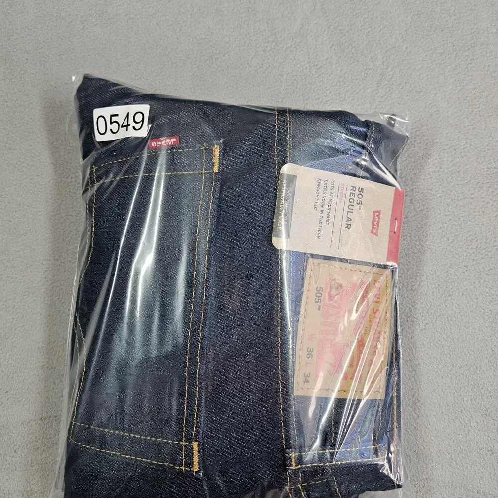 Levis 505 Jeans Mens 36x34 Blue Denim Regular Straight Stretch Pants Work Dark‎